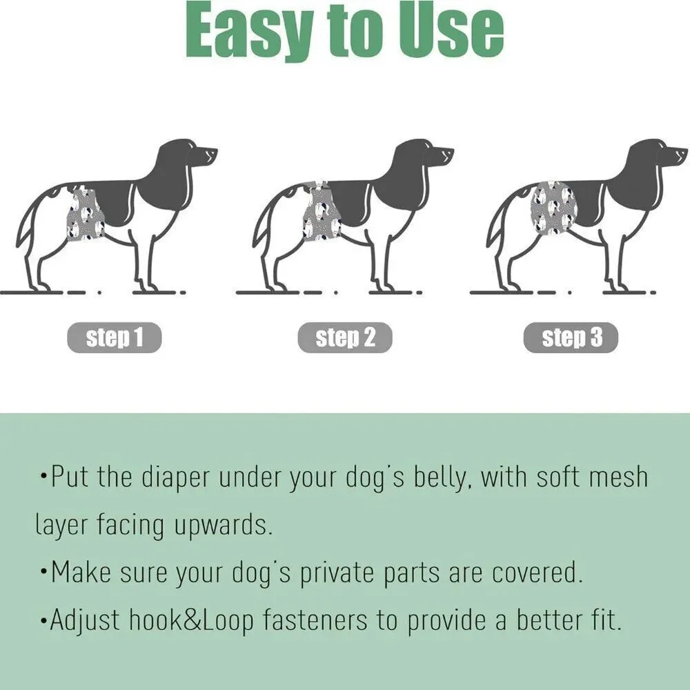 wegreeco Washable Male Dog Belly Band (Stylish Cat Pattern)- Pack of 3 Sz S NEW